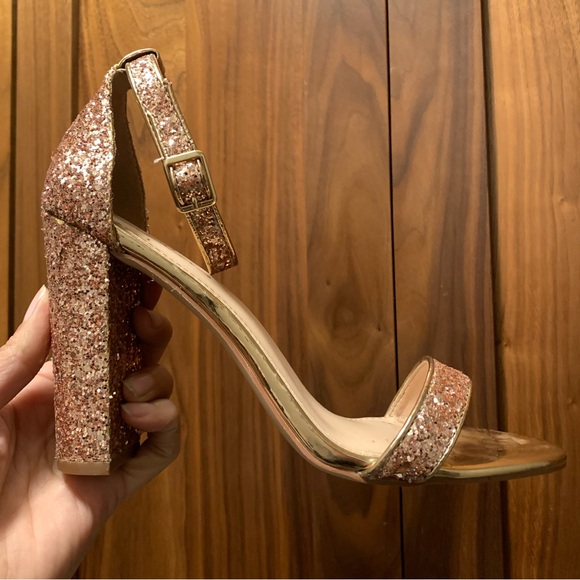 Lulus Rose Gold Glitter Ankle Strap Heels - Picture 3 of 12
